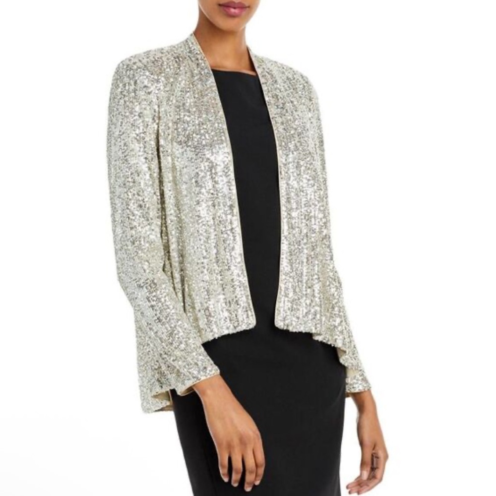 Eliza J Collarless Sequin Open Front Blazer Jacket Size XS